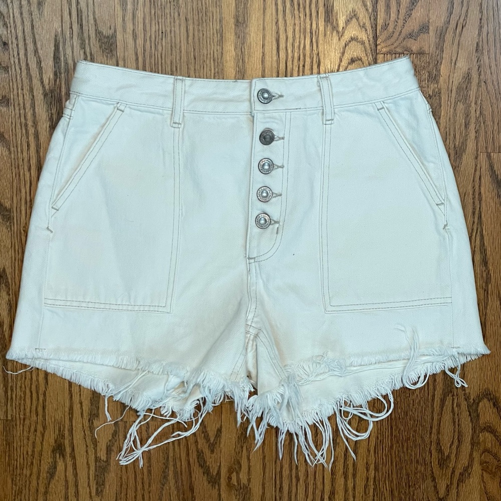 Free People Distressed Button Up Denim Shorts